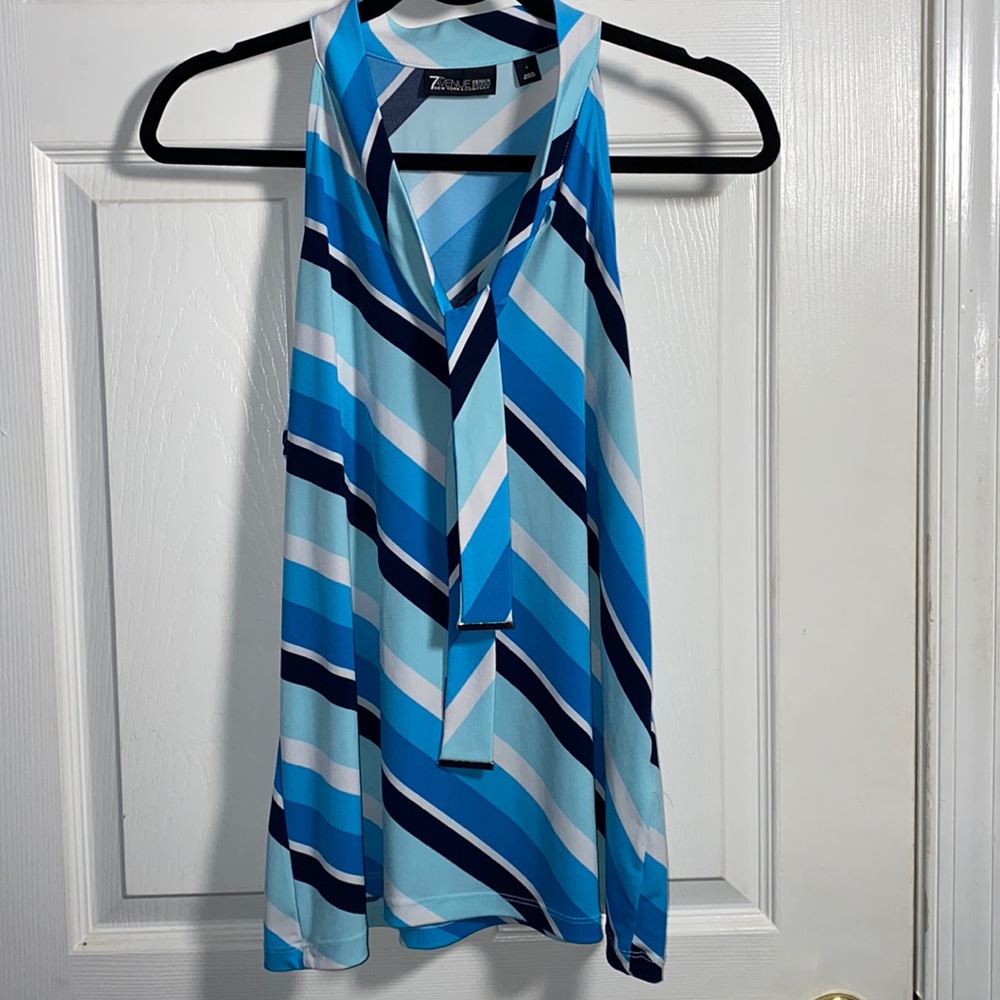 7th Avenue New York & Co Sleeveless Striped Blue Blouse Large